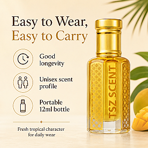TSZ Scent Mango Ember Perfume Oil for Women and Men 12ml | Alcohol-Free Long Lasting Signature Fragrance, Fruity Woody Amber Vanilla, Easy Swipe Use, Carry, Travel (God of Fire)